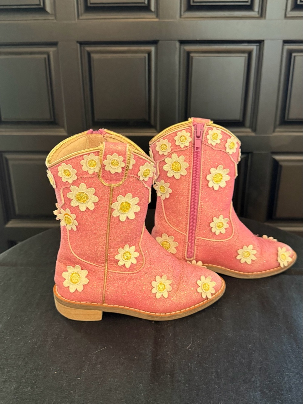 Kids US 8 Wild + Rae floral pink glitter cowboy boots